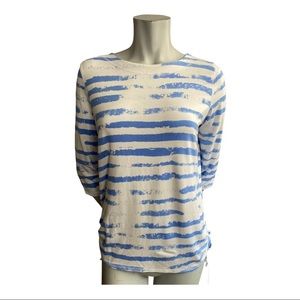 Blue and White Striped Long Sleeve Top